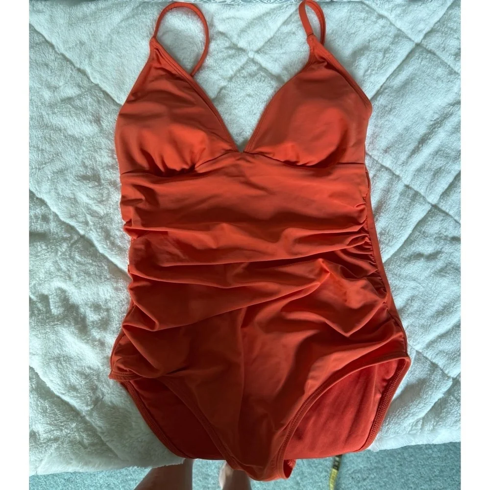 Cupshe Womens One Piece Swimsuit Size 4 Orange Tummy Control V Neck Bathing Suit